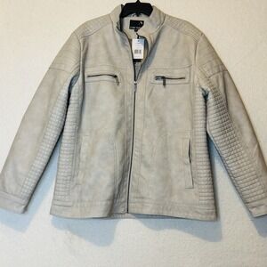 Stone Falcon Faux Leather Zippered  Jacket Light Beige Stone Color Men's XL NWT